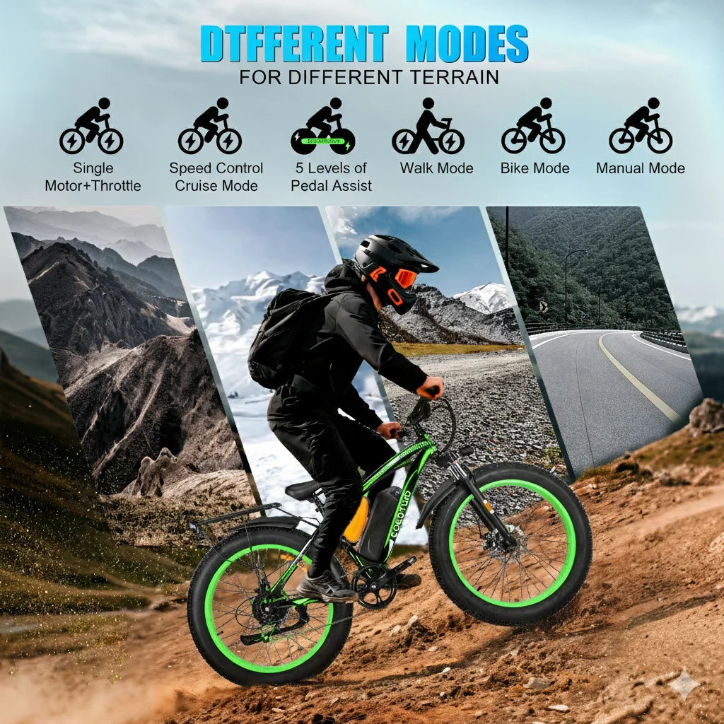 EOEOTWO E02 Electric Bike for Adults Peak 1500W Electric Bicycle 48V20AH Battery Electric Bike 26'' Fat Tire Mountain 30MPH Bike