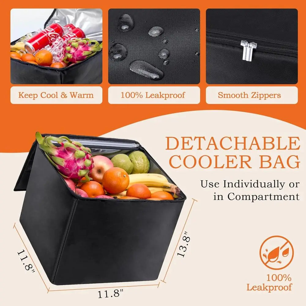 Heavy-Duty Extra Large 100L Car Trunk Organizer with Lid + 26L Cooler Bag, Waterproof Robust Durable 1680D for SUV, Truck, Van,