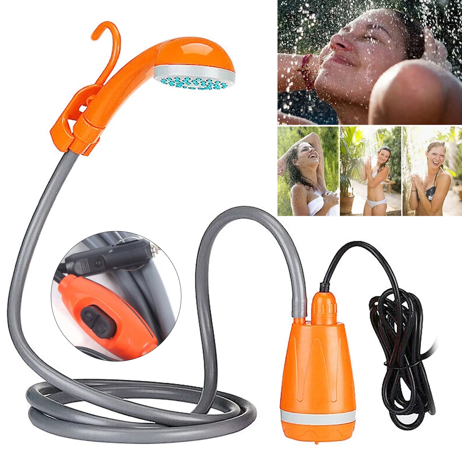 Portable Camping Shower with Long Power Cable 12V Water Shower 169.07oz/min Pump Effluent Rate Outdoor Showers Camping Trips