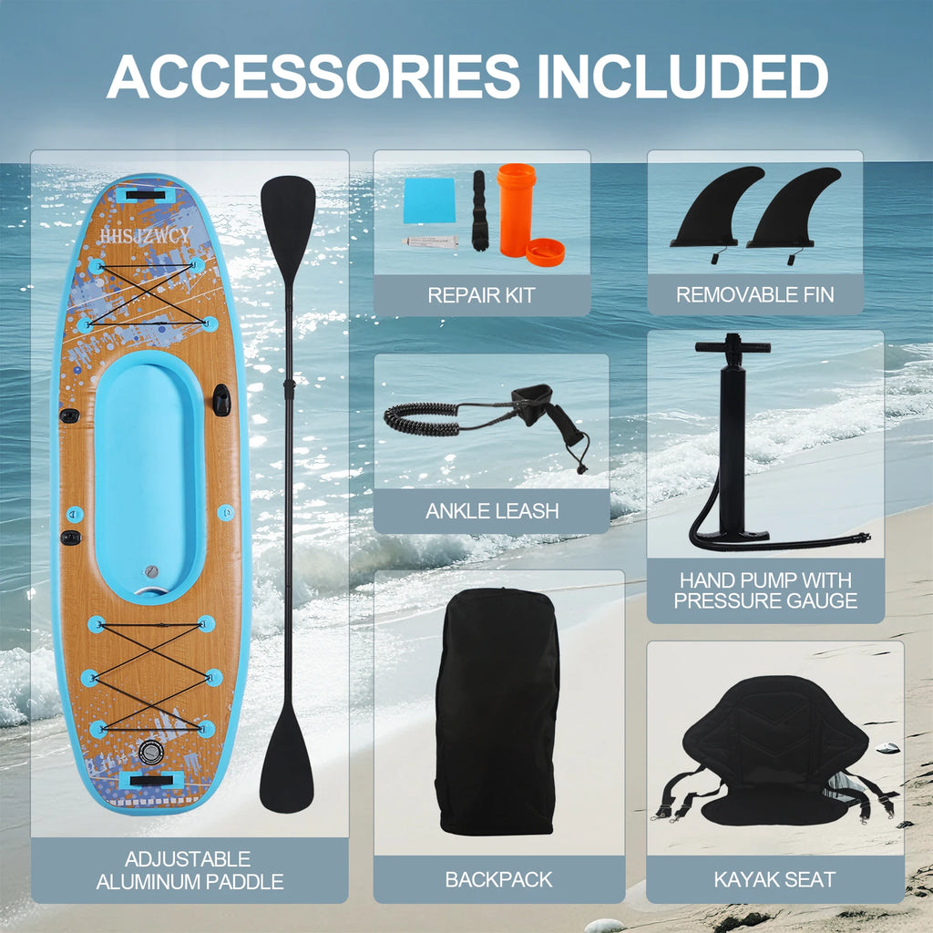 HHSJZWCY 10' Inflatable Stand Up Paddle Board Kayak, 34'' Extra Wide, for Adults, with Seat, PaddleBoard for Fishing,Touring,