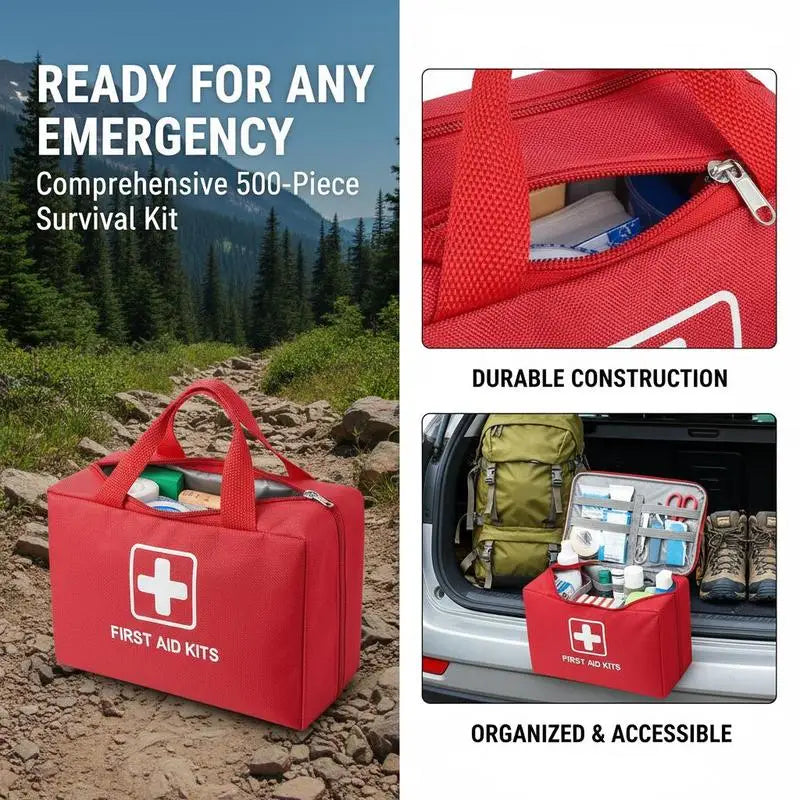 Emergency Medical Station 500 Pieces For Home Car Outdoor 600D Nylon Material Large Capacity Survival Supplies Multiple Compartments Portable Design Organization System