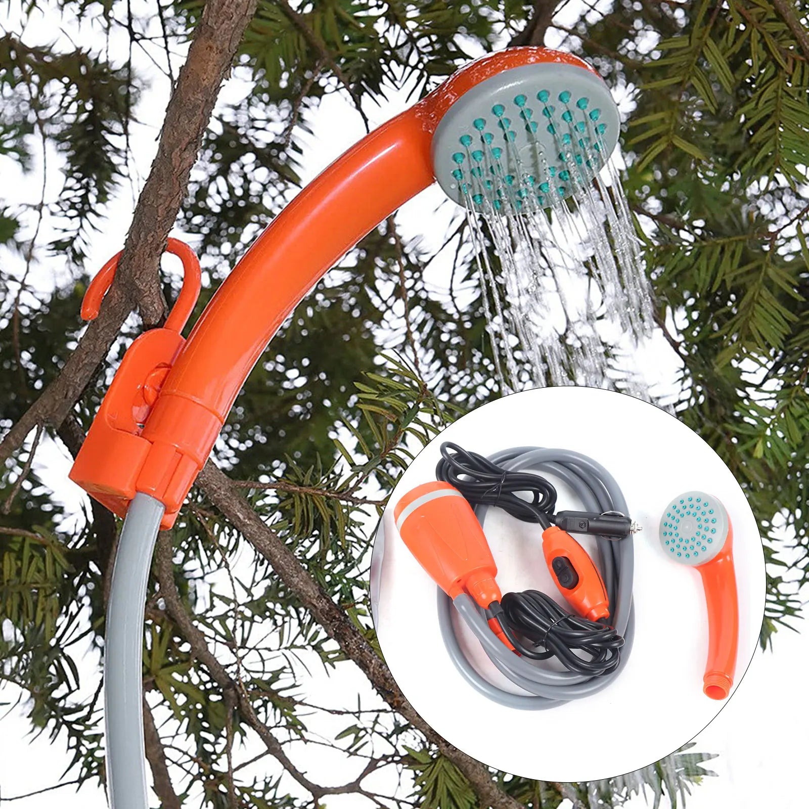 Portable Camping Shower with Long Power Cable 12V Water Shower 169.07oz/min Pump Effluent Rate Outdoor Showers Camping Trips