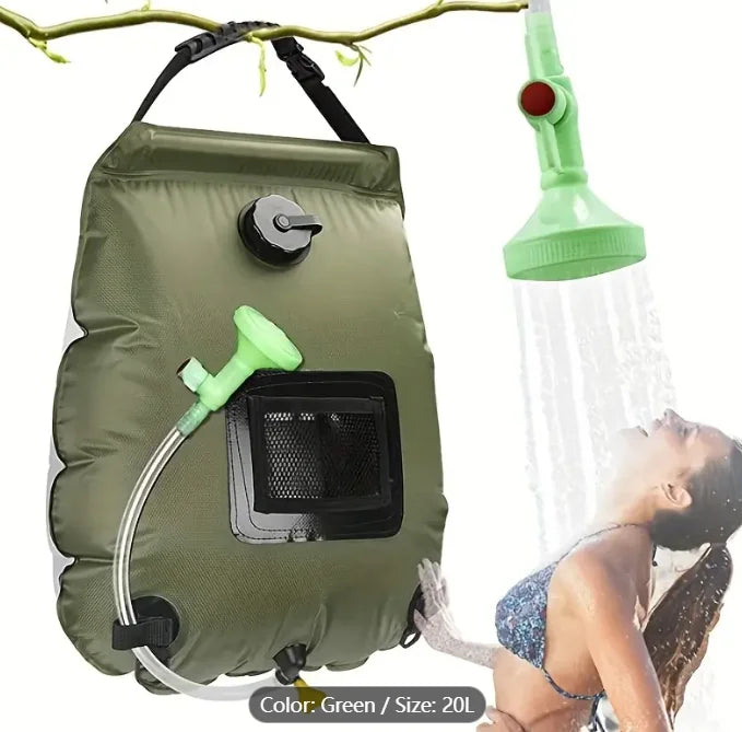5 Gallon Solar Heated Camping Shower Bag – Portable Bath Bag with Removable Hose & Switchable Shower Head, Perfect for Outdoor
