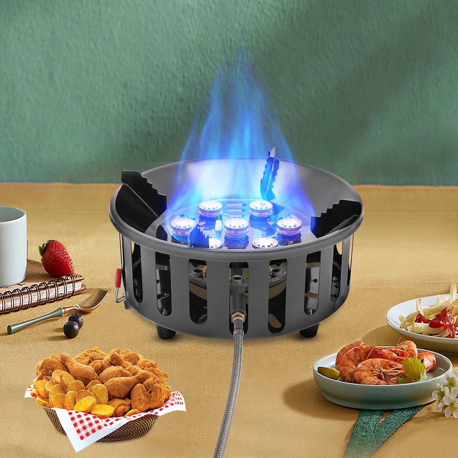 7-Core Camping Stove High-Power Strong Fire Portable Tourist Gas Burner Windproof Electronic Ignition Camping Equipment 21000W