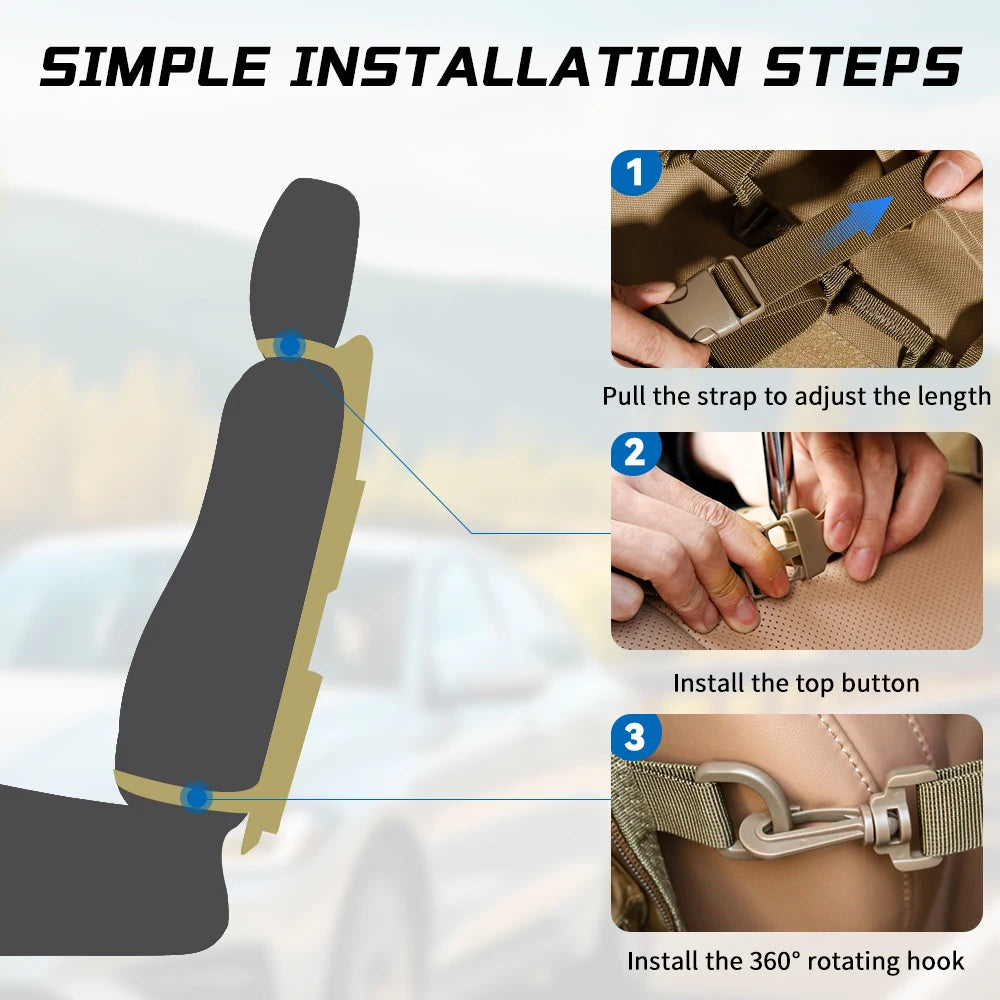 Tactical MOLLE Seat Back Organizer Convertible to Handbag, 3-Way Carry Heavy Duty Multi-Pocket for EDC Gear, Universal for Car