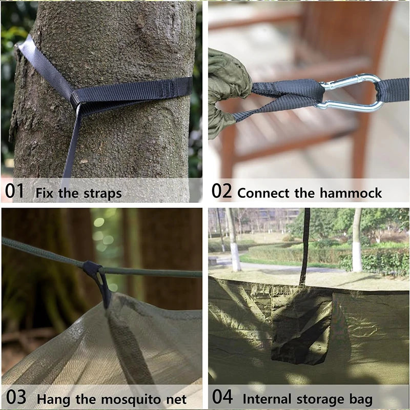 Camping Hammock, Portable Hammocks with Mosquito Net, Hammock Tent, for Outside,  Hiking, Travel Gear Must Haves, Breathable.