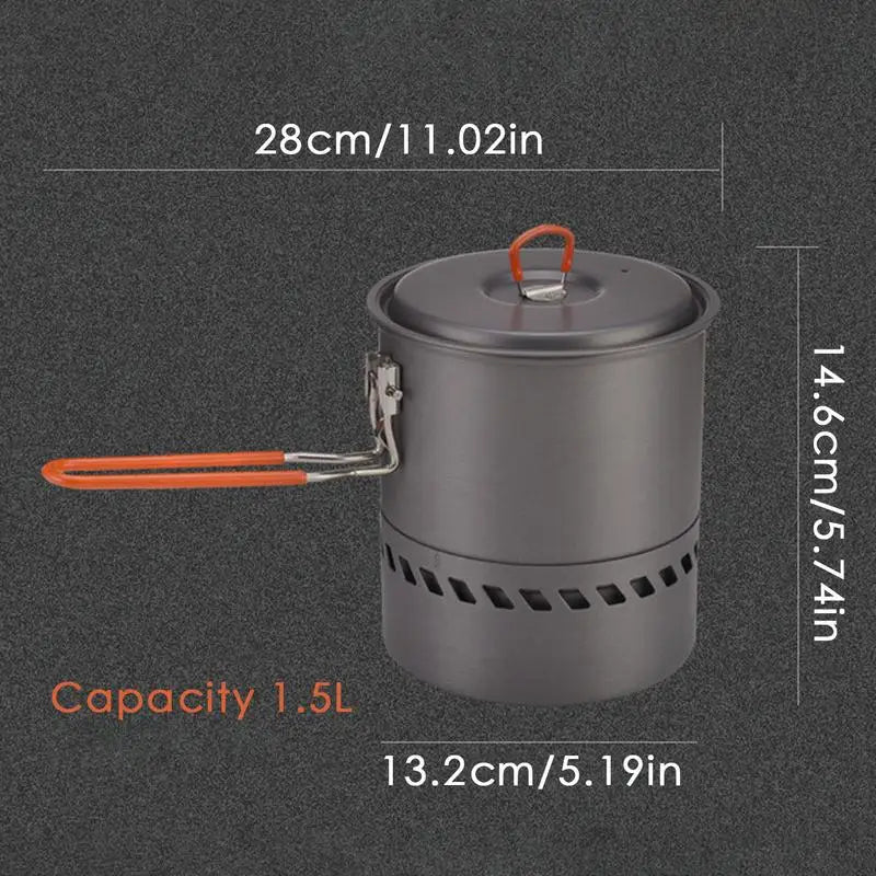 1.5L Outdoor Pot Camping Traveling Hiking Heat Collection Pot Campfire Cooking Tableware Camping Stove Portable Backpacking Pot