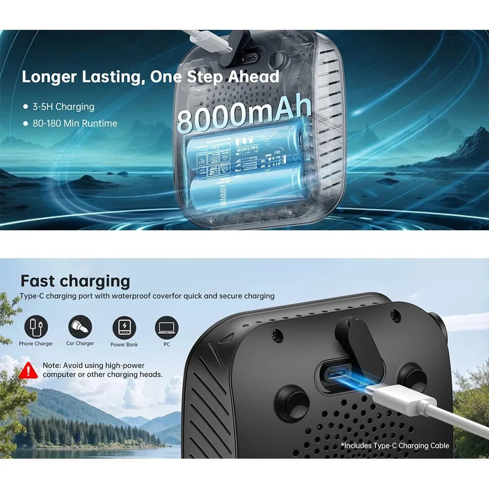 Portable Camping Shower 8000mAh Rechargeable Pump