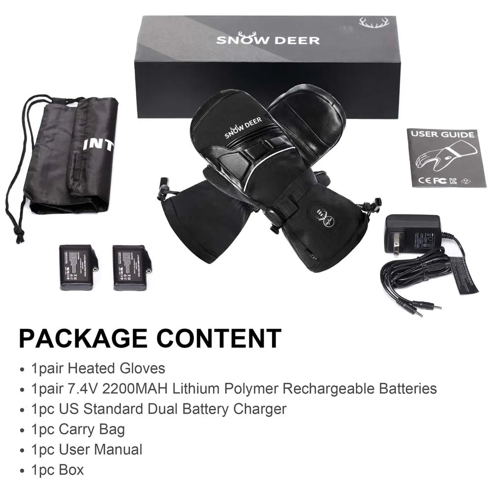 Rechargeable Electric Heated Skiing Gloves Leather Heating Gloves With Battery Winter Mittens