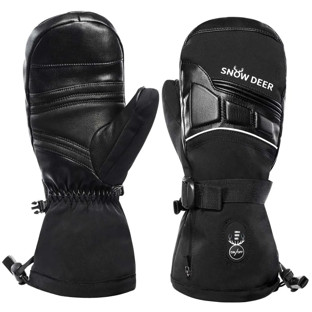 Rechargeable Electric Heated Skiing Gloves Leather Heating Gloves With Battery Winter Mittens