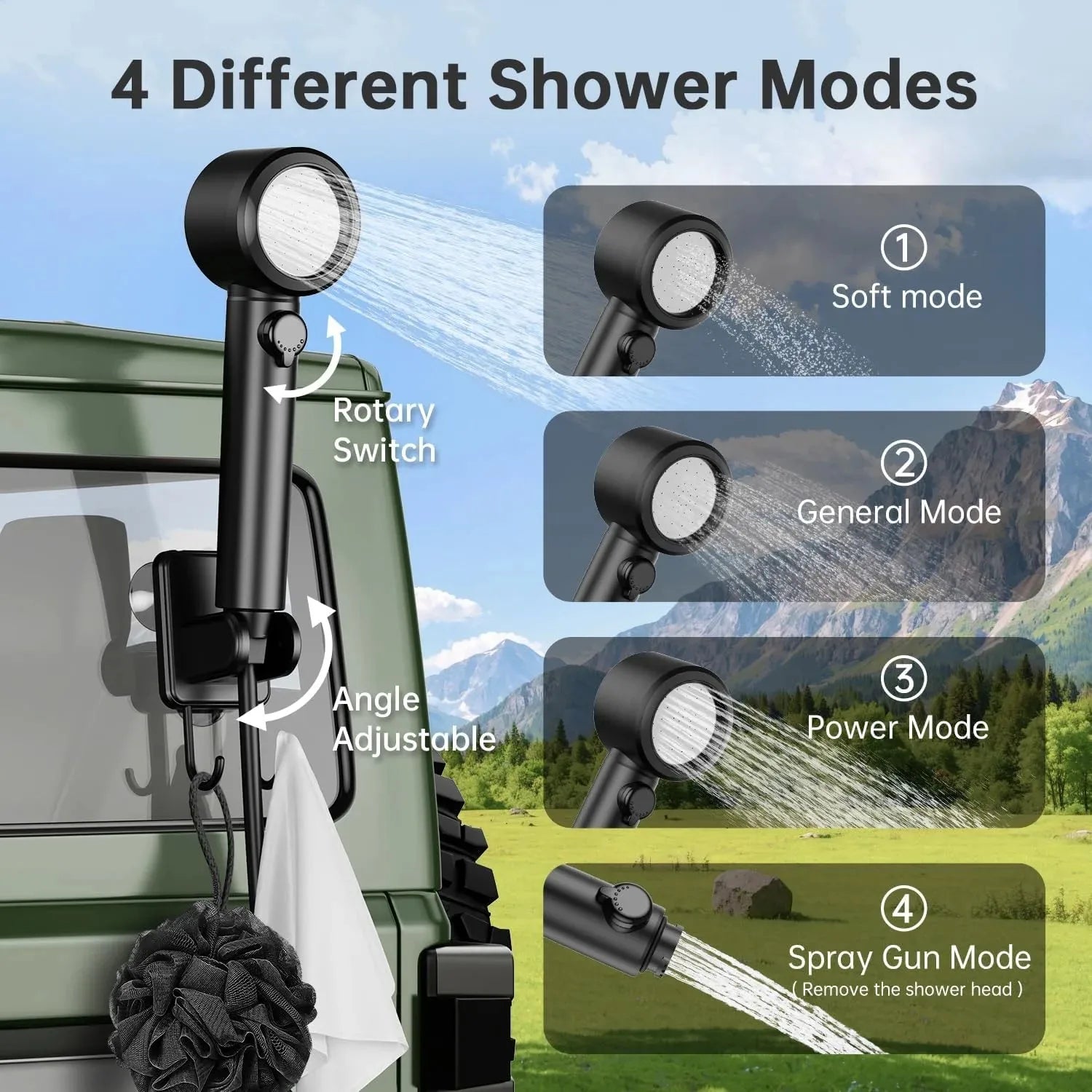 Portable Camping Shower 8000mAh Rechargeable Pump