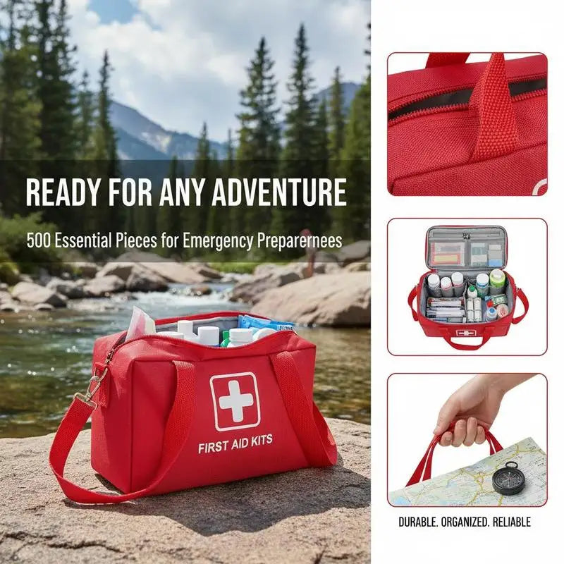 Emergency Medical Station 500 Pieces For Home Car Outdoor 600D Nylon Material Large Capacity Survival Supplies Multiple Compartments Portable Design Organization System