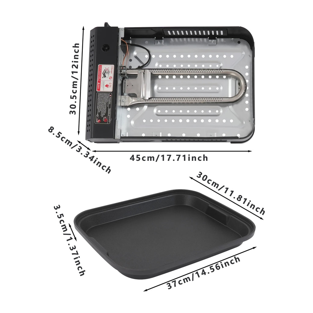 2.1KW Portable Camping Grill Gas Stove Butane Gas Stove W/Grill Pan Lid for Camping Traveling Trekking 17.71*12*3.34in