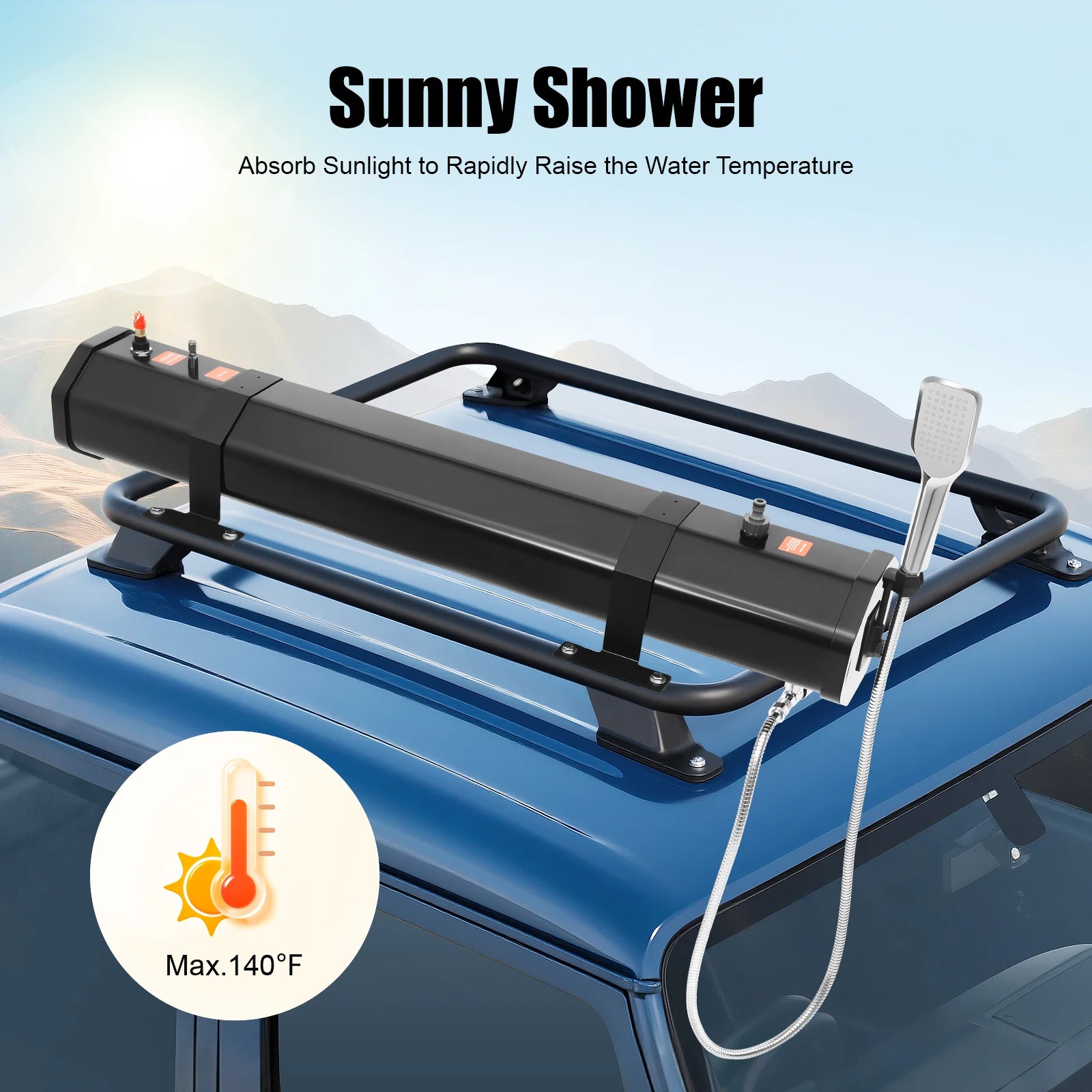  30L Roof Mounted Road Shower Car Shower Water Tank Portable Outdoor Rinse with Hose for Post-Surf & Camping Use