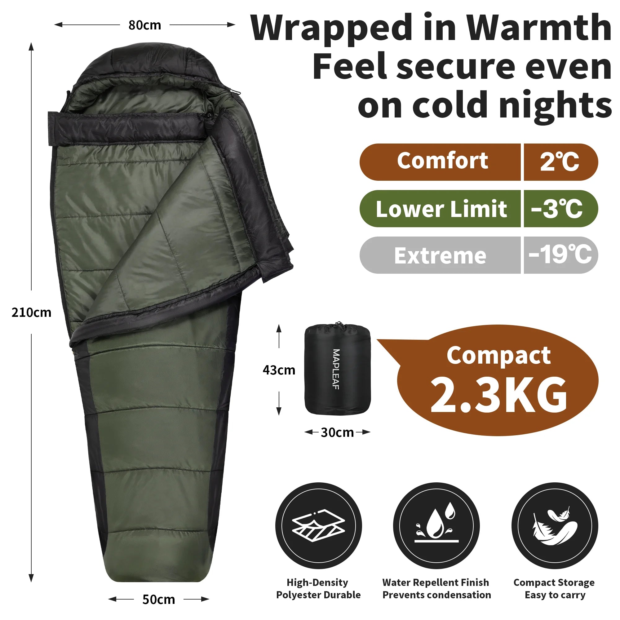 MAPLEAF Ultralight Sleeping Bag Winter Cotton Sleeping Bag Waterproof Mummy Hiking Sleeping Bag Outdoor Camping Sleeping Bag