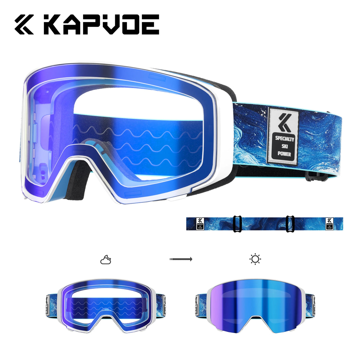Kapvoe Flip Over Magnetic Snow Goggles Photochromic Ski Men Snowmobile Anti-Fog Snowboard Goggles Women Ski Equipment UV400