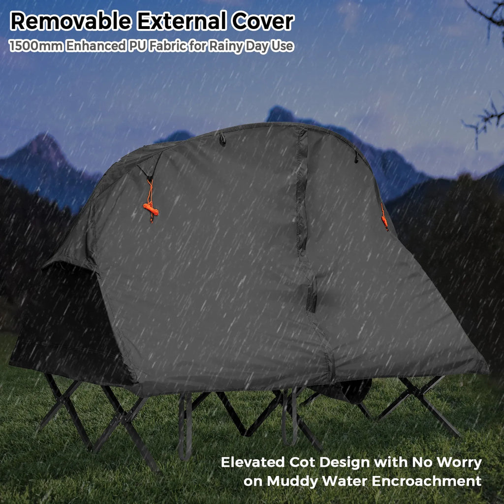 Outdoor 2-Person Camping Tent Cot Compact Elevated Tent Set W/ External Cover
