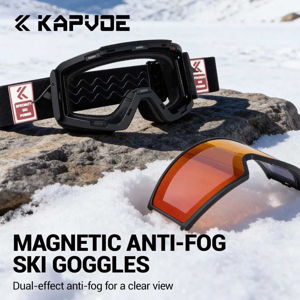 Kapvoe UV400 HD Photochromic Snow Ski Goggles Snowboarding Skiing Mask Men Women Anti-Fog Lens Kit Protection Snowmobile Glasses