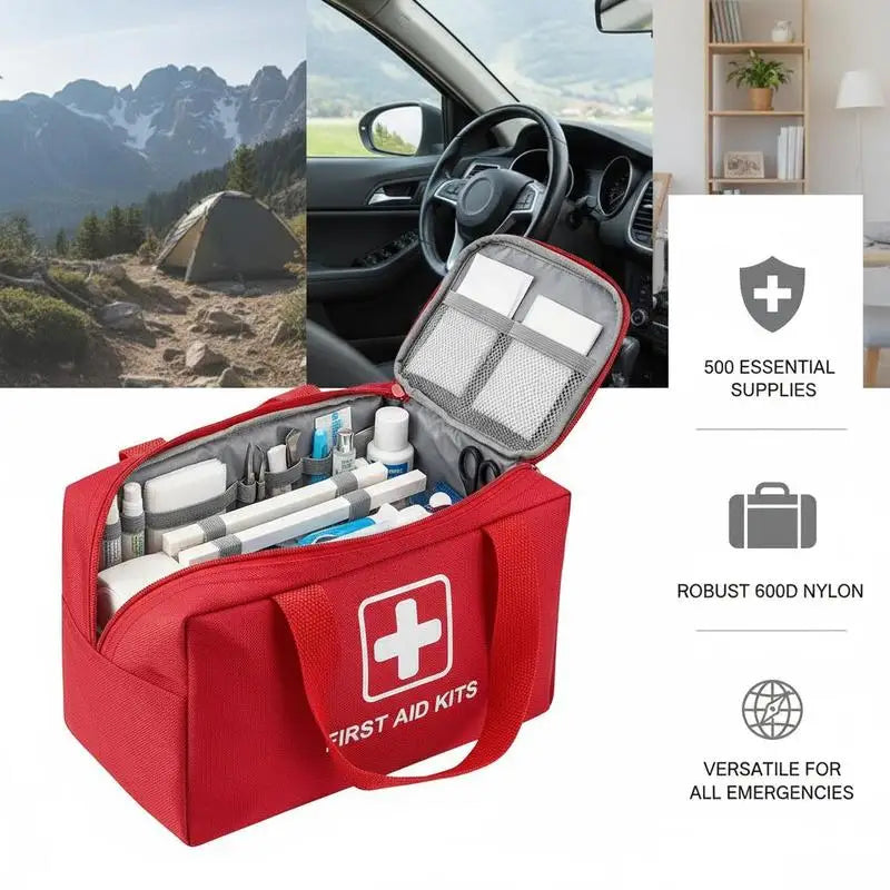 Emergency Medical Station 500 Pieces For Home Car Outdoor 600D Nylon Material Large Capacity Survival Supplies Multiple Compartments Portable Design Organization System