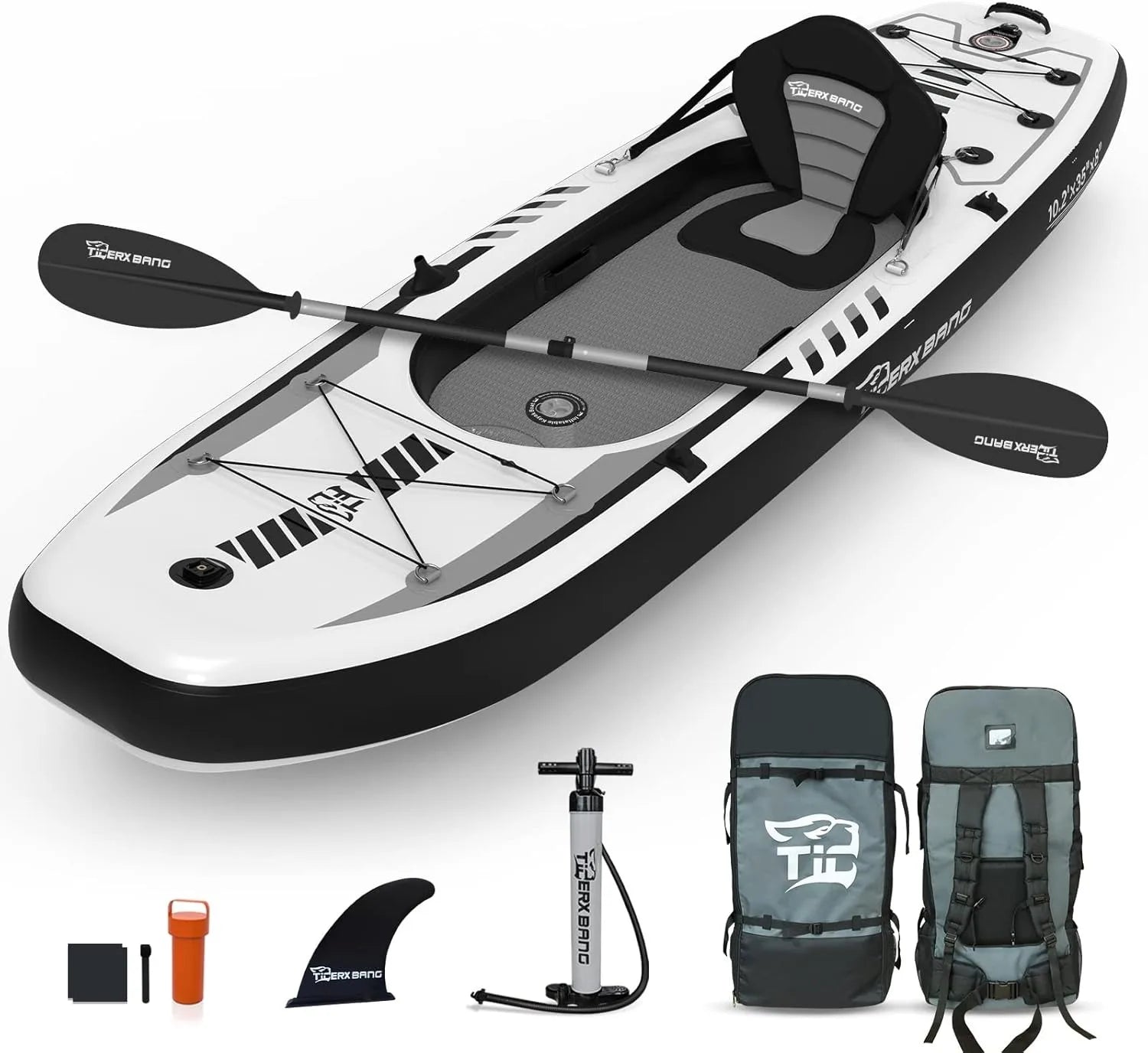 10.2'x35''x8'' Inflatable Kayak with Detachable Seat, SUP-Kayak Set Includes Hand Pump/Aluminum Oar/Backpack, Boat for Adults/Ki