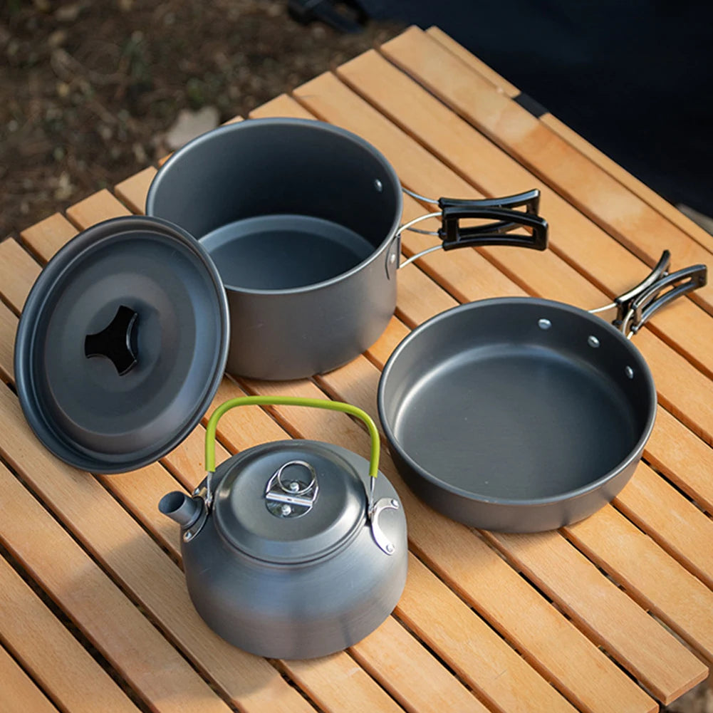 3PCS Camping Cookware Set Pot Pan Kettle Set Portable Cooker Set 2-3 Person with Mesh Bag for Camping Backpacking Outdoor Picnic
