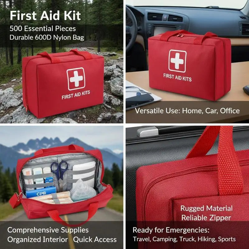 Emergency Medical Station 500 Pieces For Home Car Outdoor 600D Nylon Material Large Capacity Survival Supplies Multiple Compartments Portable Design Organization System