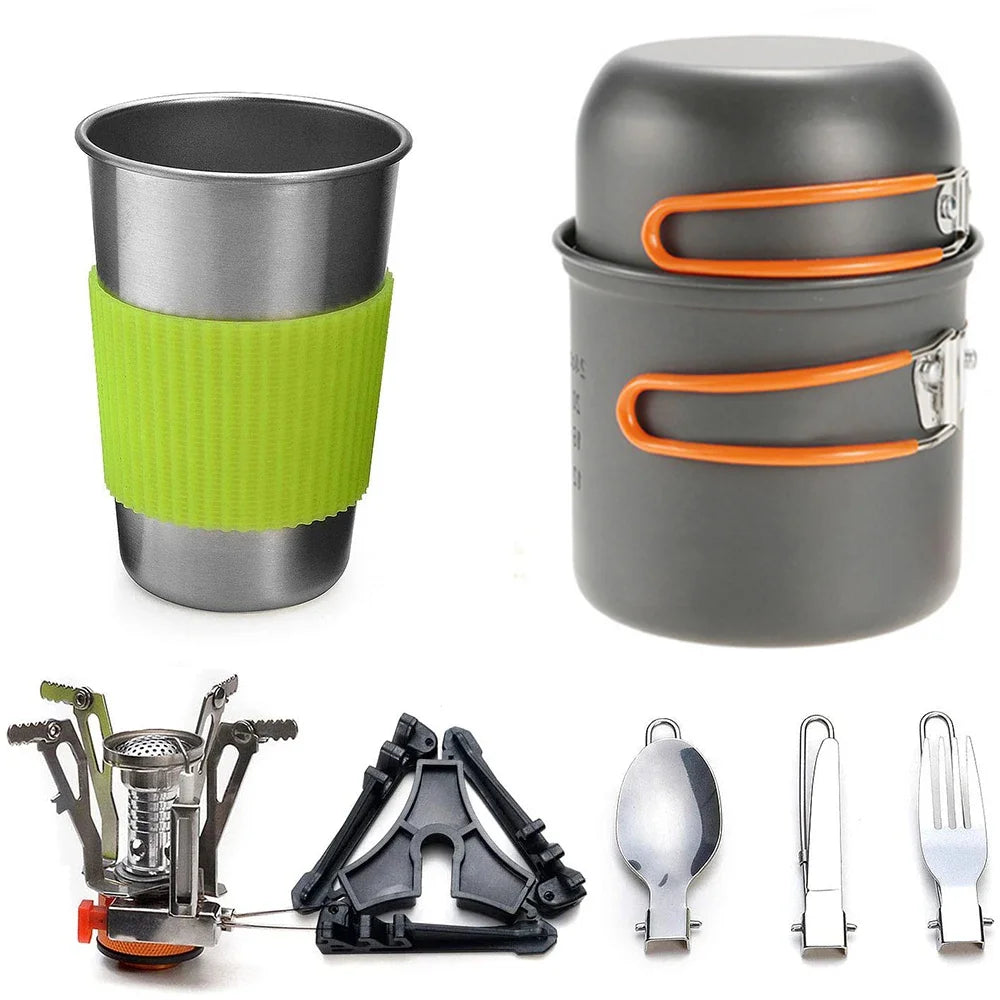 Camping Cookware Kit with Stove Outdoor Cooking Set