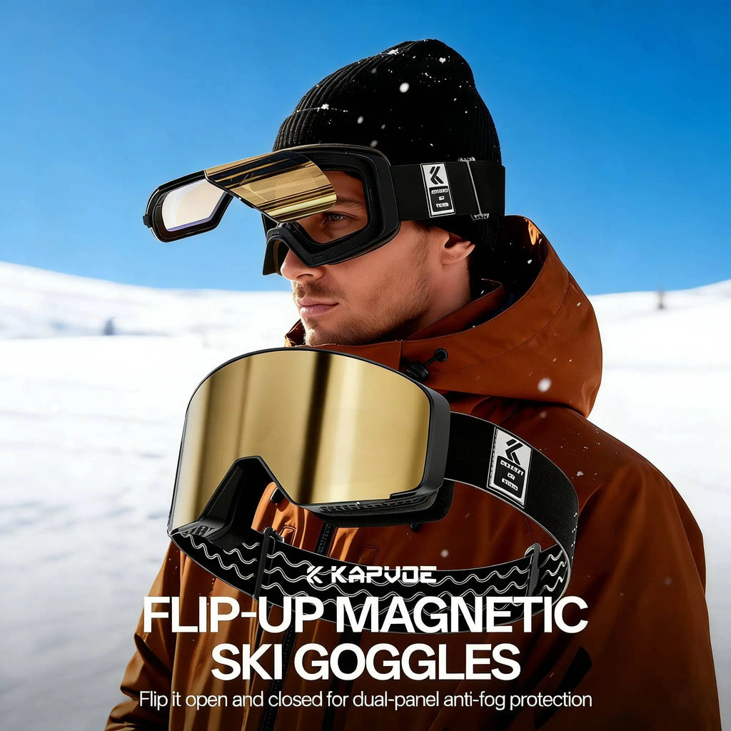 Kapvoe Flip Over Magnetic Snow Goggles Photochromic Ski Men Snowmobile Anti-Fog Snowboard Goggles Women Ski Equipment UV400