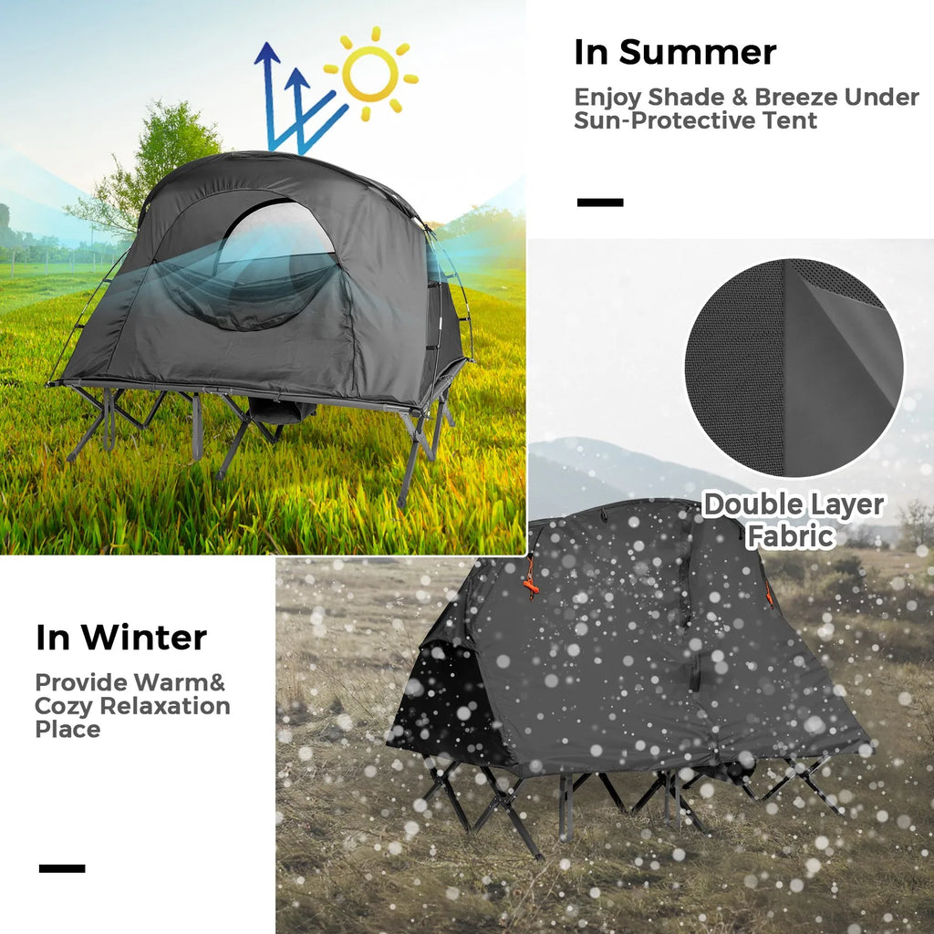 Outdoor 2-Person Camping Tent Cot Compact Elevated Tent Set W/ External Cover