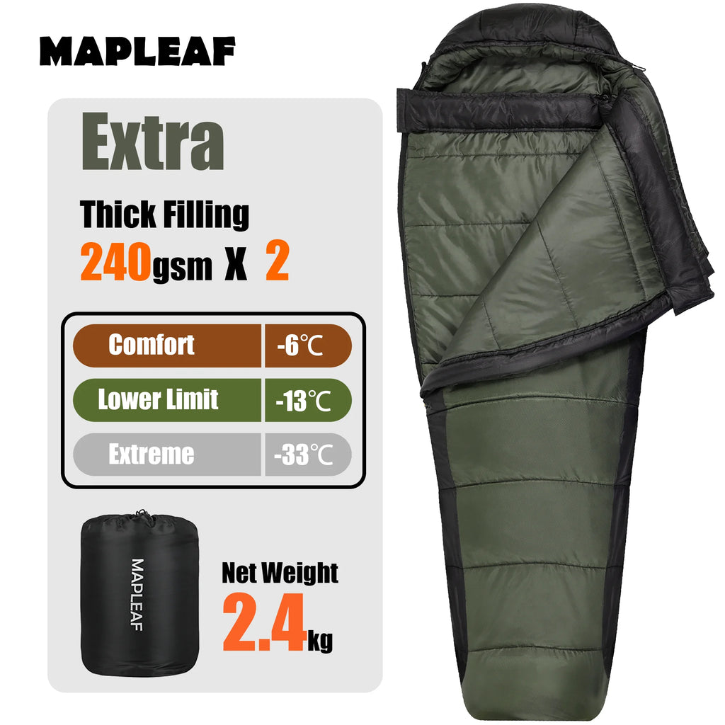 MAPLEAF Ultralight Sleeping Bag Winter Cotton Sleeping Bag Waterproof Mummy Hiking Sleeping Bag Outdoor Camping Sleeping Bag