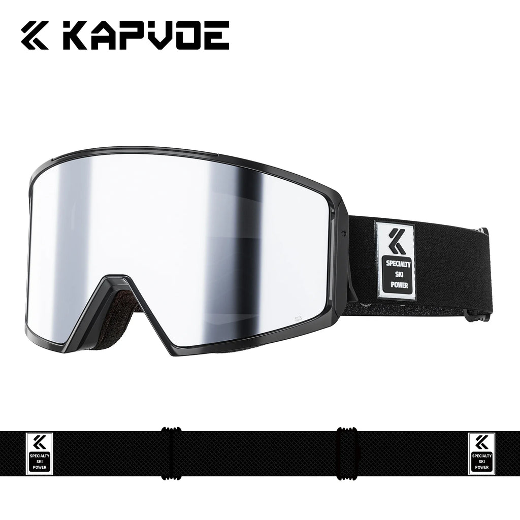 Kapvoe UV400 HD Photochromic Snow Ski Goggles Snowboarding Skiing Mask Men Women Anti-Fog Lens Kit Protection Snowmobile Glasses