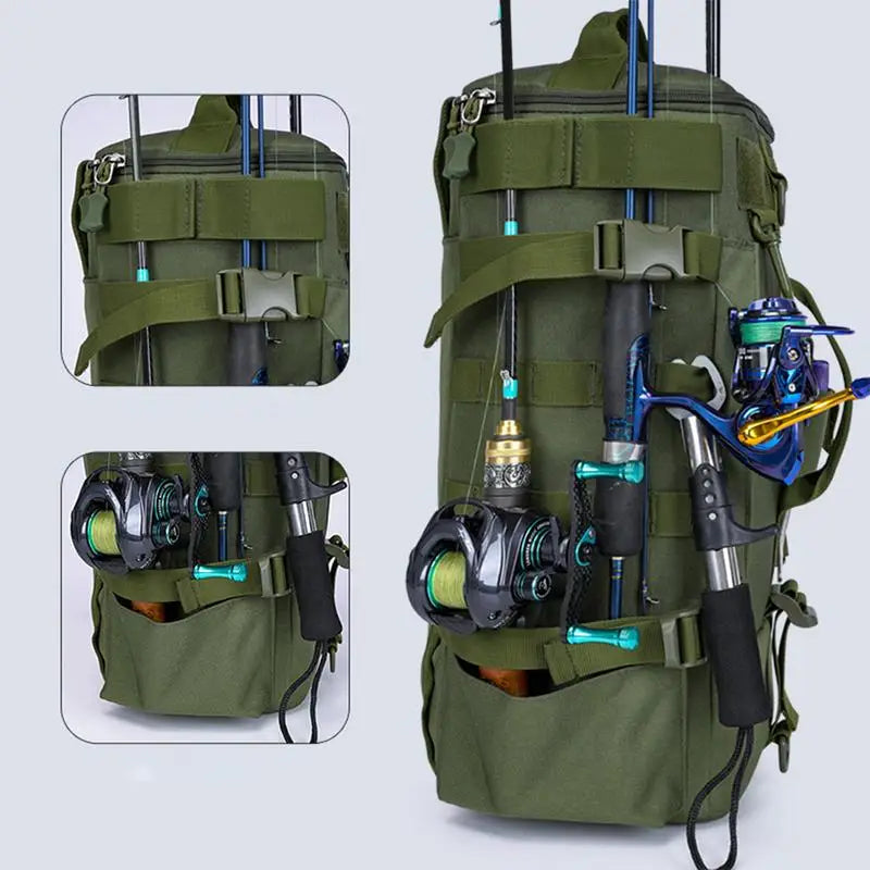 Backpack For Fishing Storage Bag Fishing Bag Water-Resistant Fishing Tackle Bag Storage Organizer With Rod Holders Large Fishing