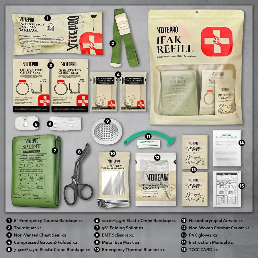 IFAK Trauma Kit, First Aid Kits Refill Supplies with Tourniquet, Emergency Trauma Bandage, NonVented Chest Seal, Emergency Medic
