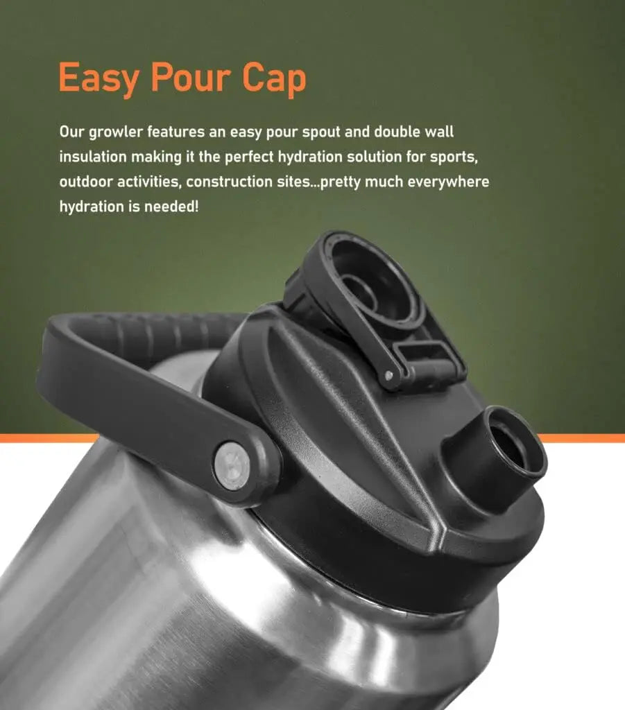 1 Gallon Insulated Stainless Steel Water Bottle with Sleeve & Carrying Bag - 128oz Wide Mouth, Hot/Cold Retention