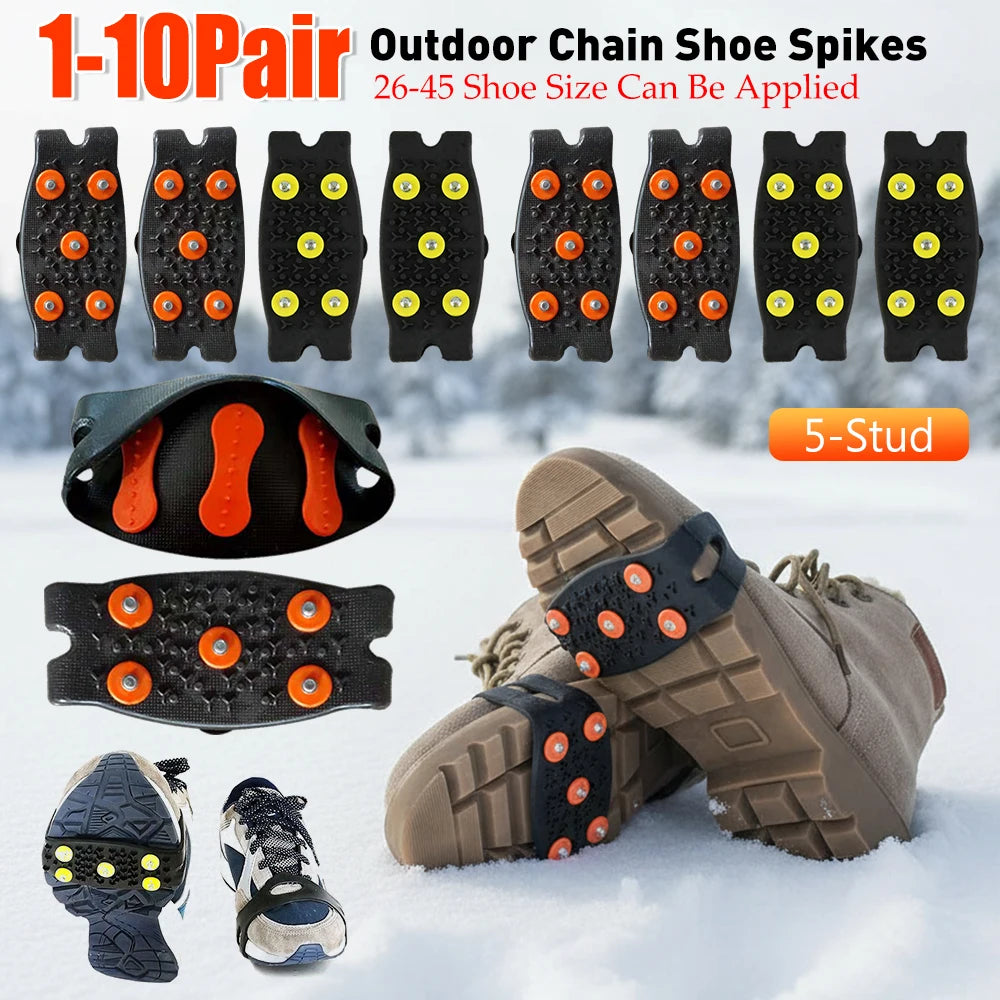 1-10Pair 5-Stud Anti Slip Crampons