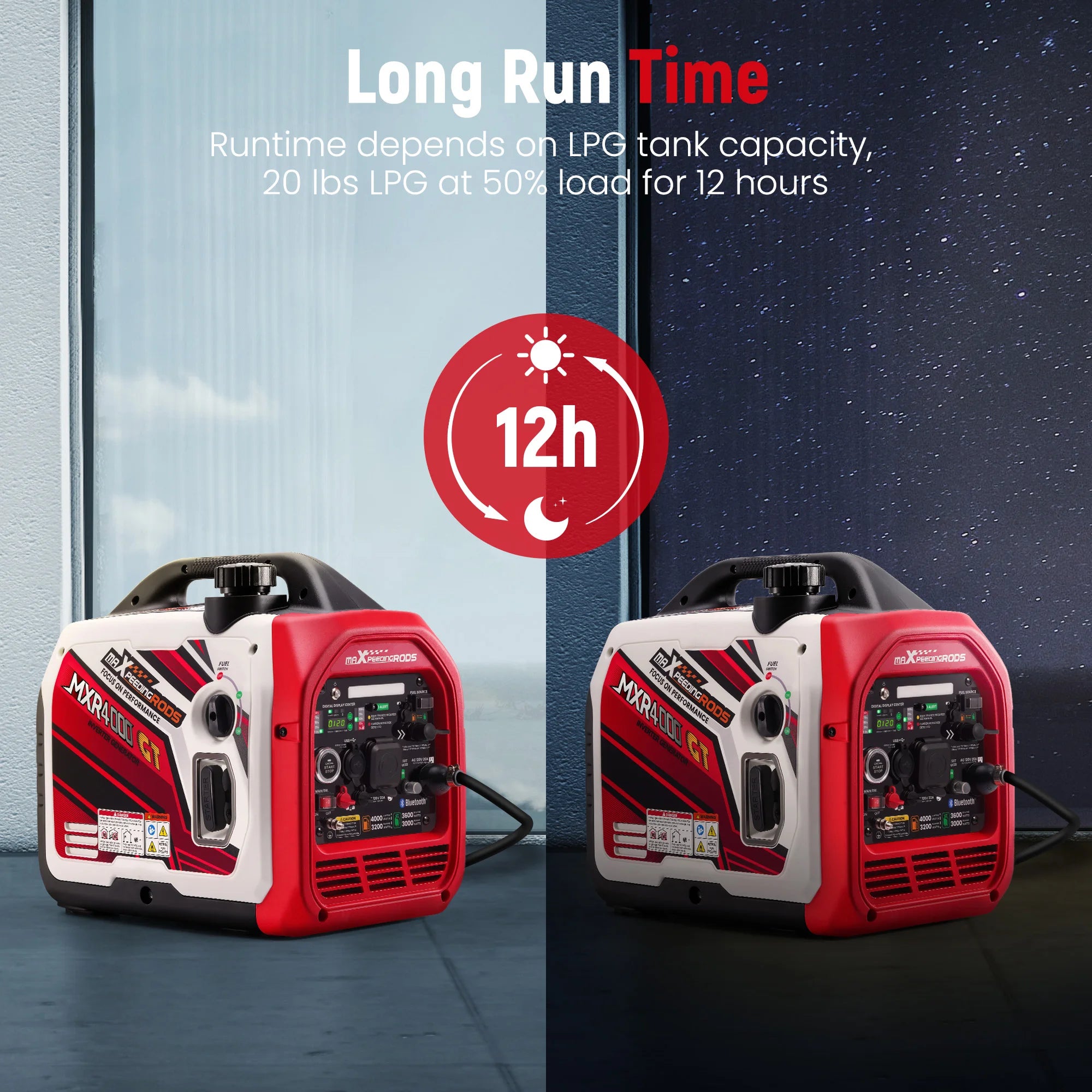 4KW Portable Dual Fuel Generator Inverter LPG/Gas Bluetooth-compatible E-Start 58dB Portable Power Generator