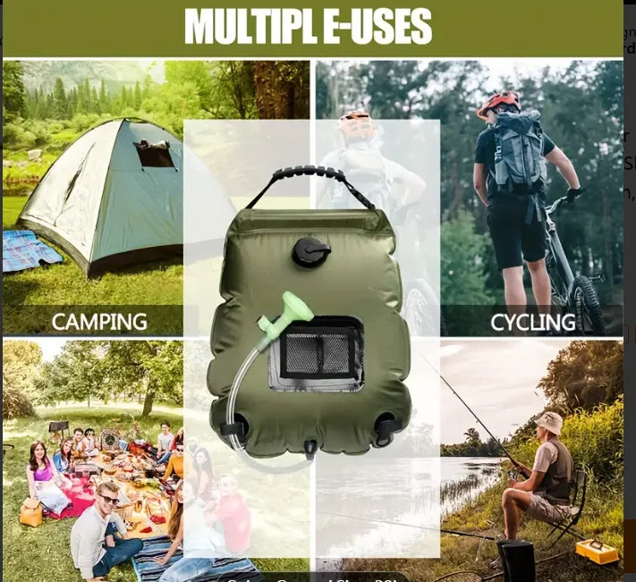 5 Gallon Solar Heated Camping Shower Bag – Portable Bath Bag with Removable Hose & Switchable Shower Head, Perfect for Outdoor