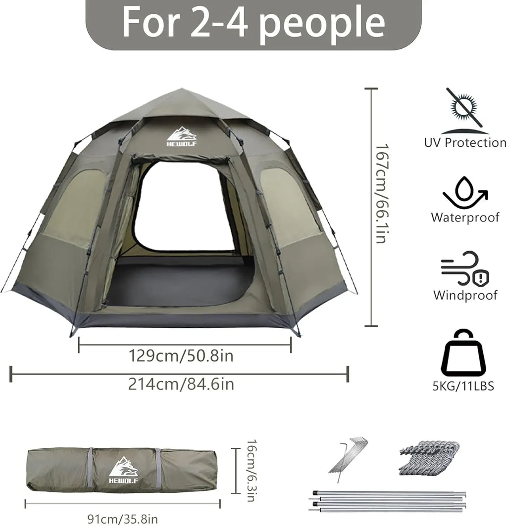 2/3/4 Person Camping Tent - Up Waterproof 2 DoTent with Easy Setup | 3-Season Hexagonal Dome Design