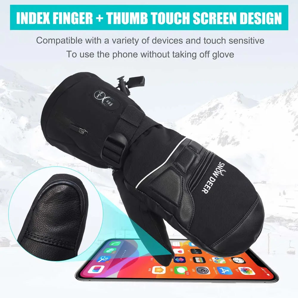 Rechargeable Electric Heated Skiing Gloves Leather Heating Gloves With Battery Winter Mittens