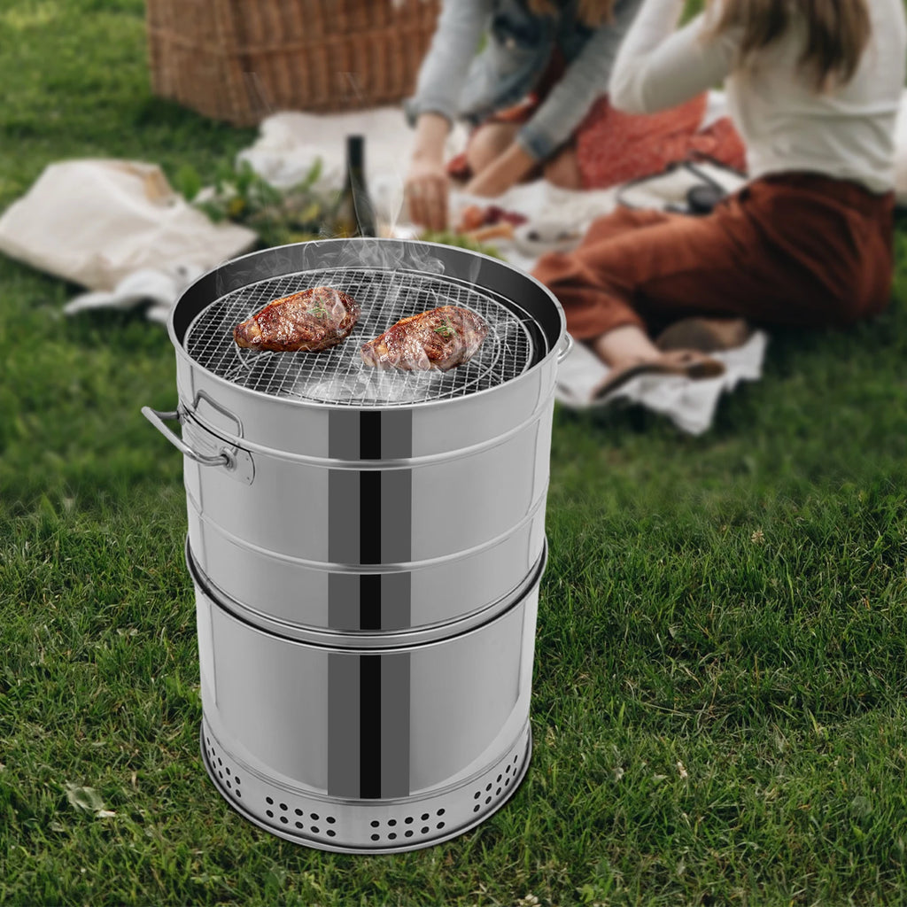 Portable Charcoal Grill, Stainless Barbecue Grill Barrel,
