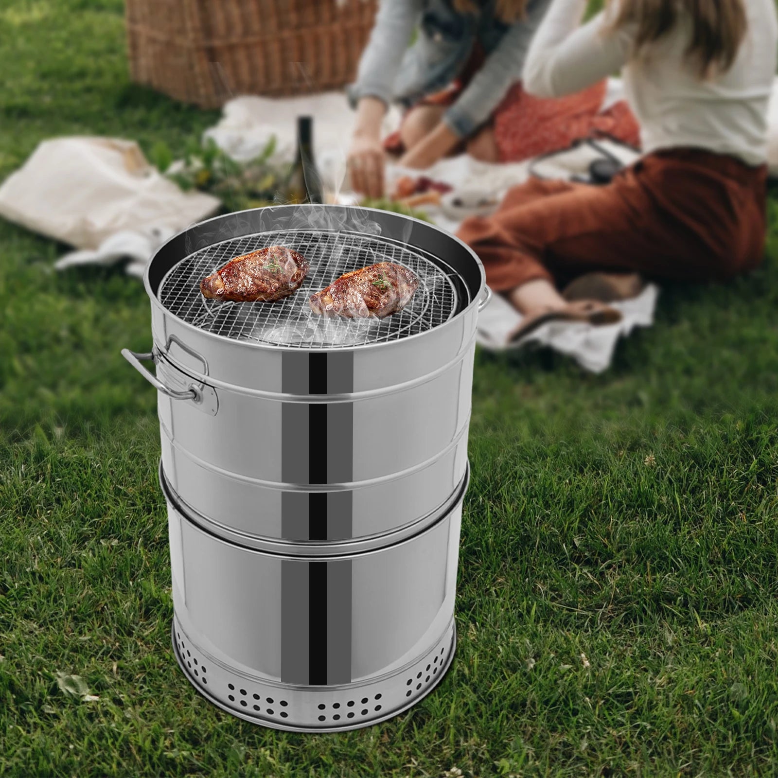 Portable Charcoal Grill, Stainless Barbecue Grill Barrel,