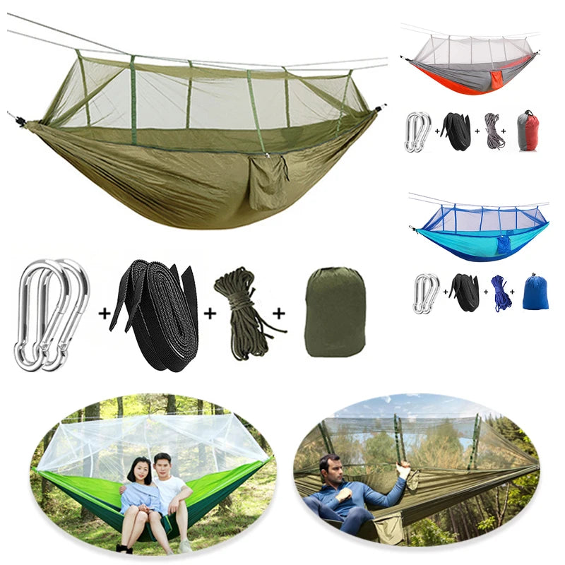 Camping Hammock, Portable Hammocks with Mosquito Net, Hammock Tent, for Outside,  Hiking, Travel Gear Must Haves, Breathable.