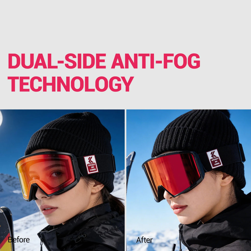 Kapvoe UV400 HD Photochromic Snow Ski Goggles Snowboarding Skiing Mask Men Women Anti-Fog Lens Kit Protection Snowmobile Glasses