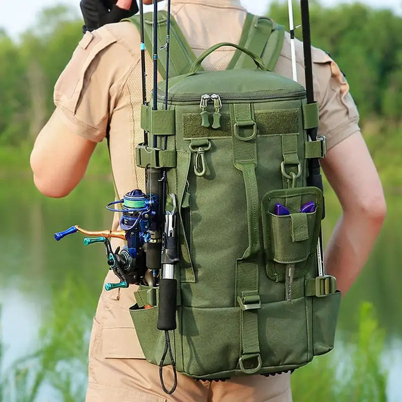 Backpack For Fishing Storage Bag Fishing Bag Water-Resistant Fishing Tackle Bag Storage Organizer With Rod Holders Large Fishing