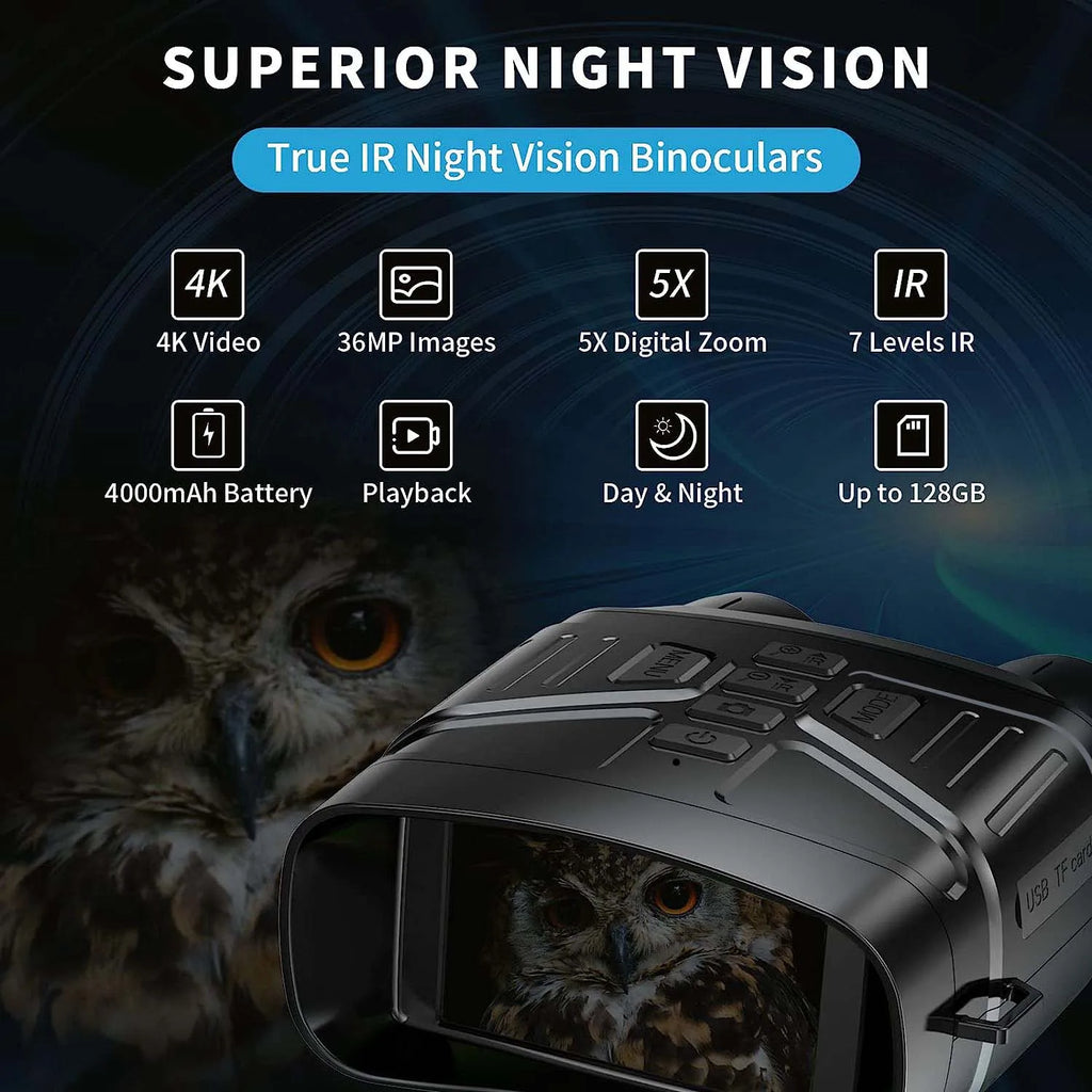 4K Night Vision Binoculars with Rechargeable Battery