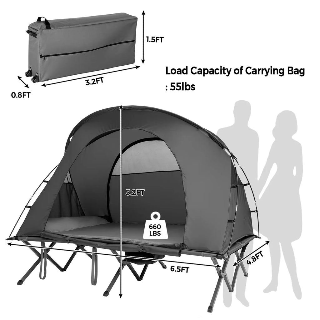 Outdoor 2-Person Camping Tent Cot Compact Elevated Tent Set W/ External Cover