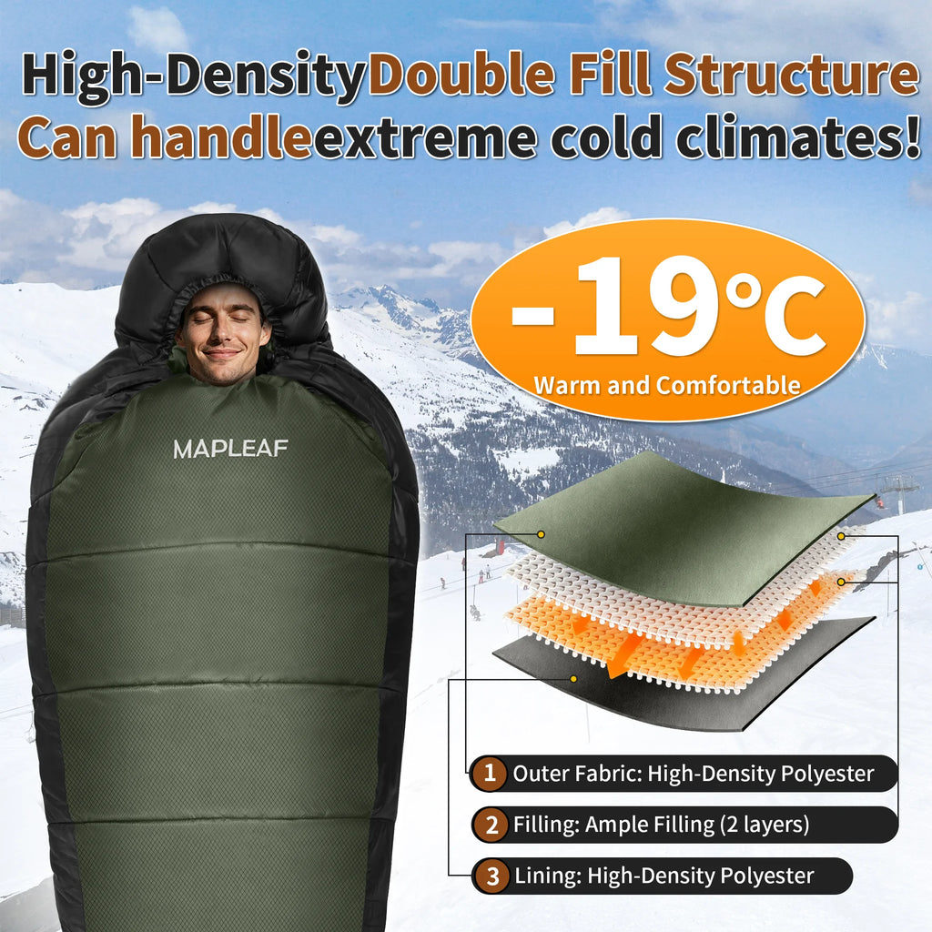 MAPLEAF Ultralight Sleeping Bag Winter Cotton Sleeping Bag Waterproof Mummy Hiking Sleeping Bag Outdoor Camping Sleeping Bag