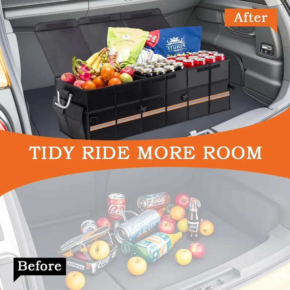 Heavy-Duty Extra Large 100L Car Trunk Organizer with Lid + 26L Cooler Bag, Waterproof Robust Durable 1680D for SUV, Truck, Van,