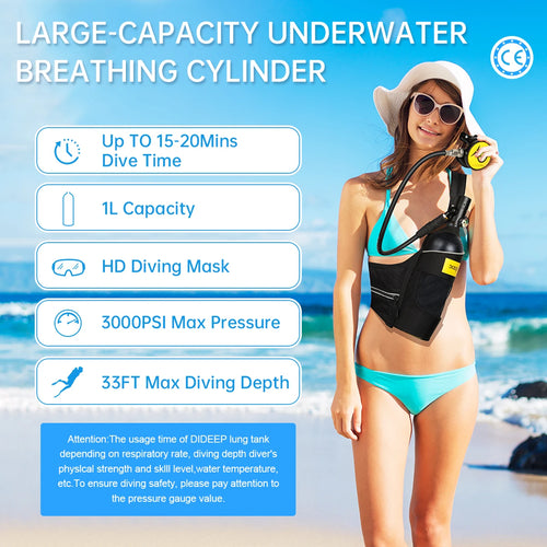 1L Mini Scuba Diving Tank Set, 15-20Mins Underwater Diving Cylinder