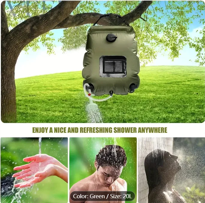 5 Gallon Solar Heated Camping Shower Bag – Portable Bath Bag with Removable Hose & Switchable Shower Head, Perfect for Outdoor